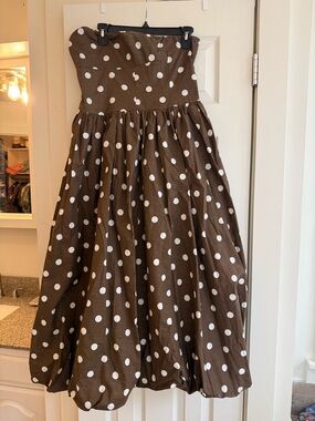 Polka Dot Strapless Midi Bubble Hem Dress